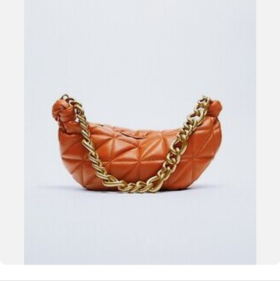 Zara Quilted Leather Bag With Chain Orange - Picture 1 of 2